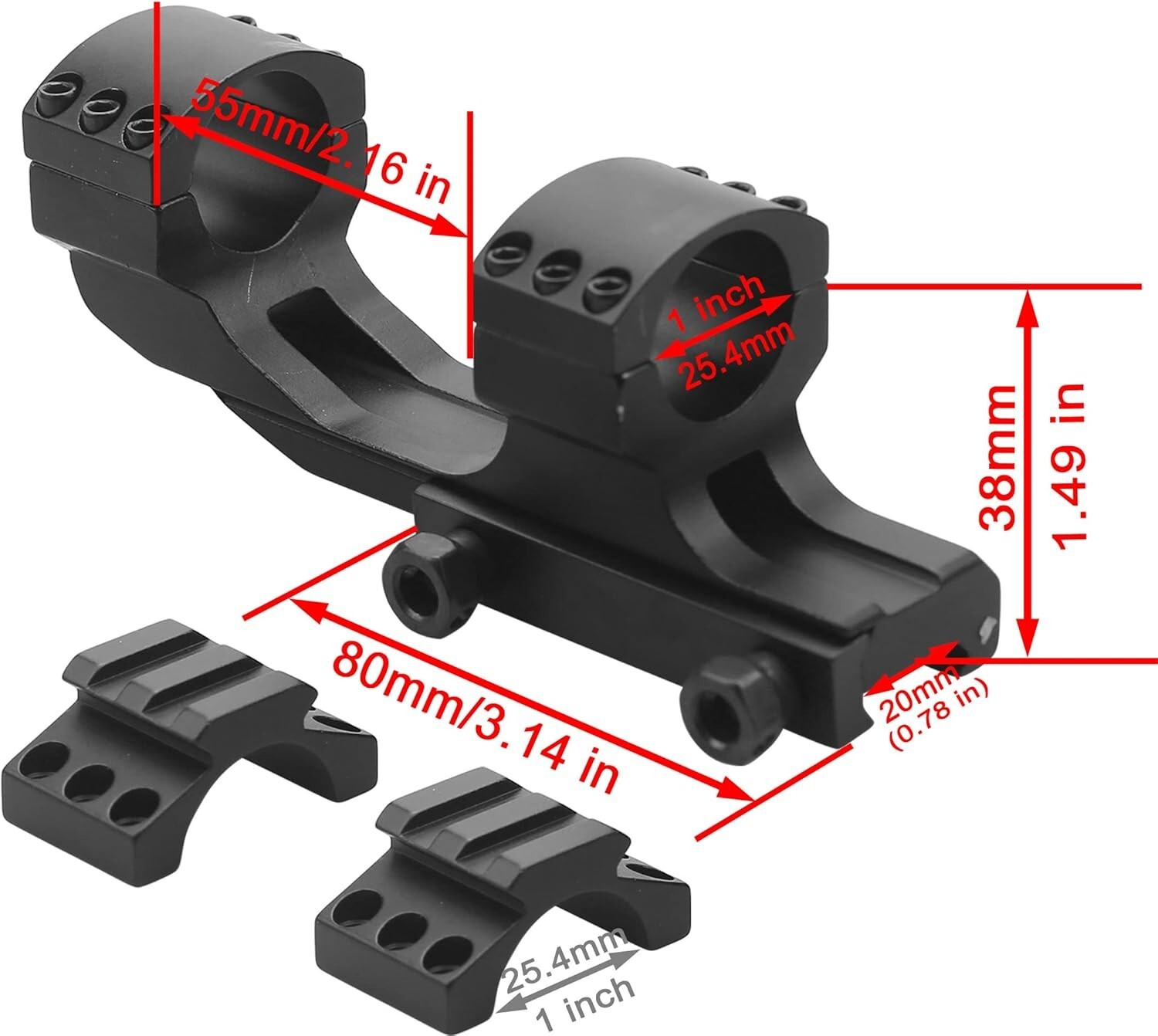 1 inch Cantilever Offset Scope Mount Rings fit 20mm Picatinny Rail combo #SB01