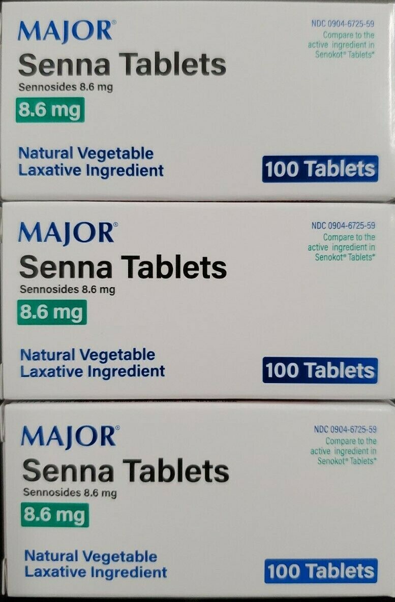Major Senna Laxative Tablets 8.6 mg, 100 Count, 3 Pack -Expiration Date 08-2027