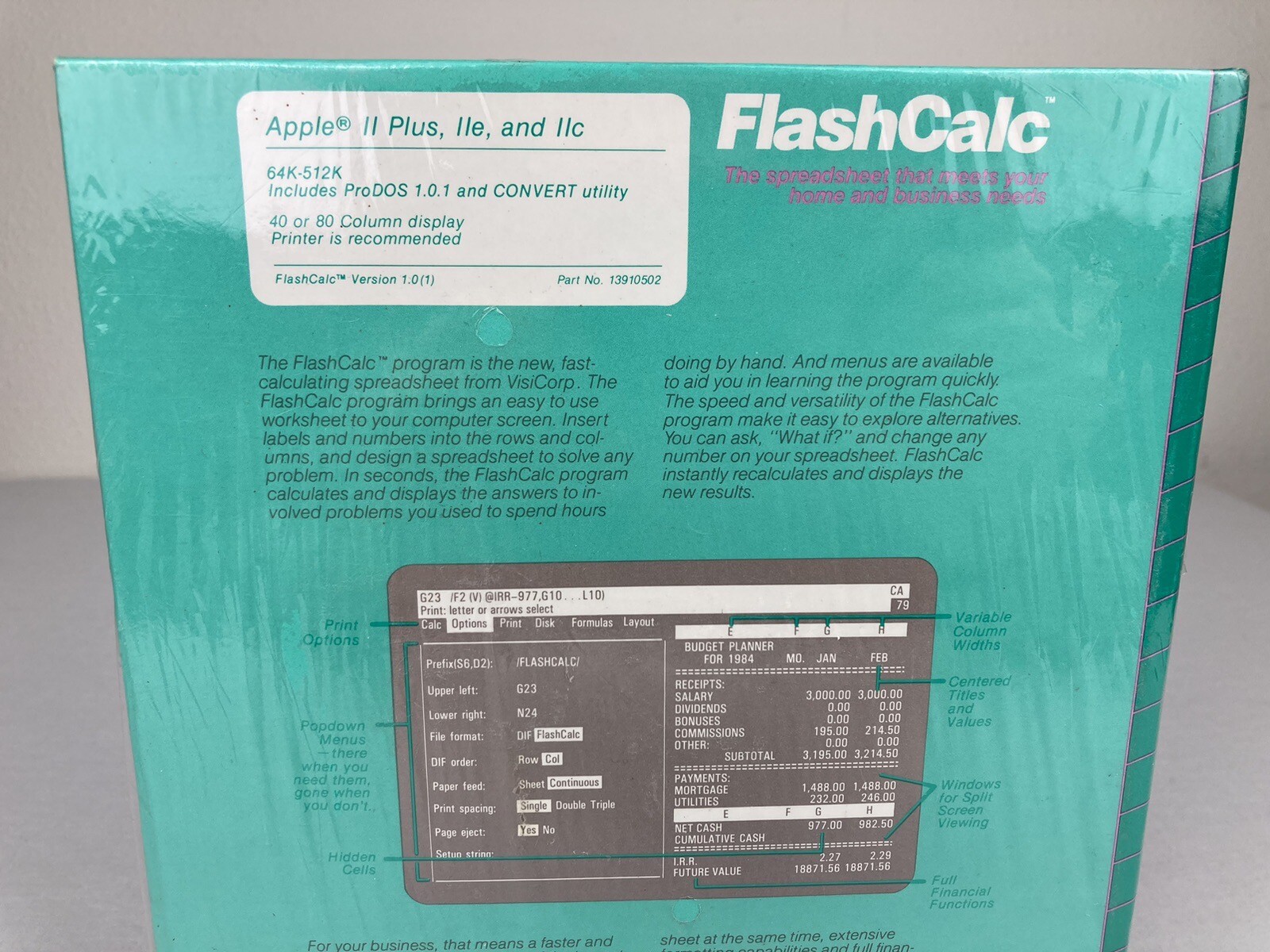APPLE II Plus IIe IIc Software FlashCalc Spreadsheet Program All Original New!