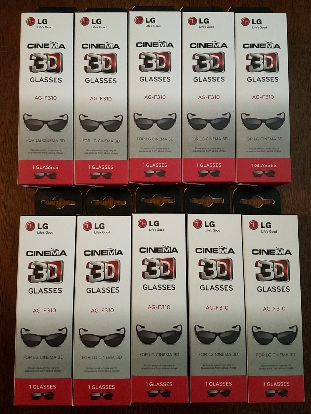 NEW LG AG-F310 Cinema 3D Glasses - Black 10 Pairs of Glasses x10 NIB