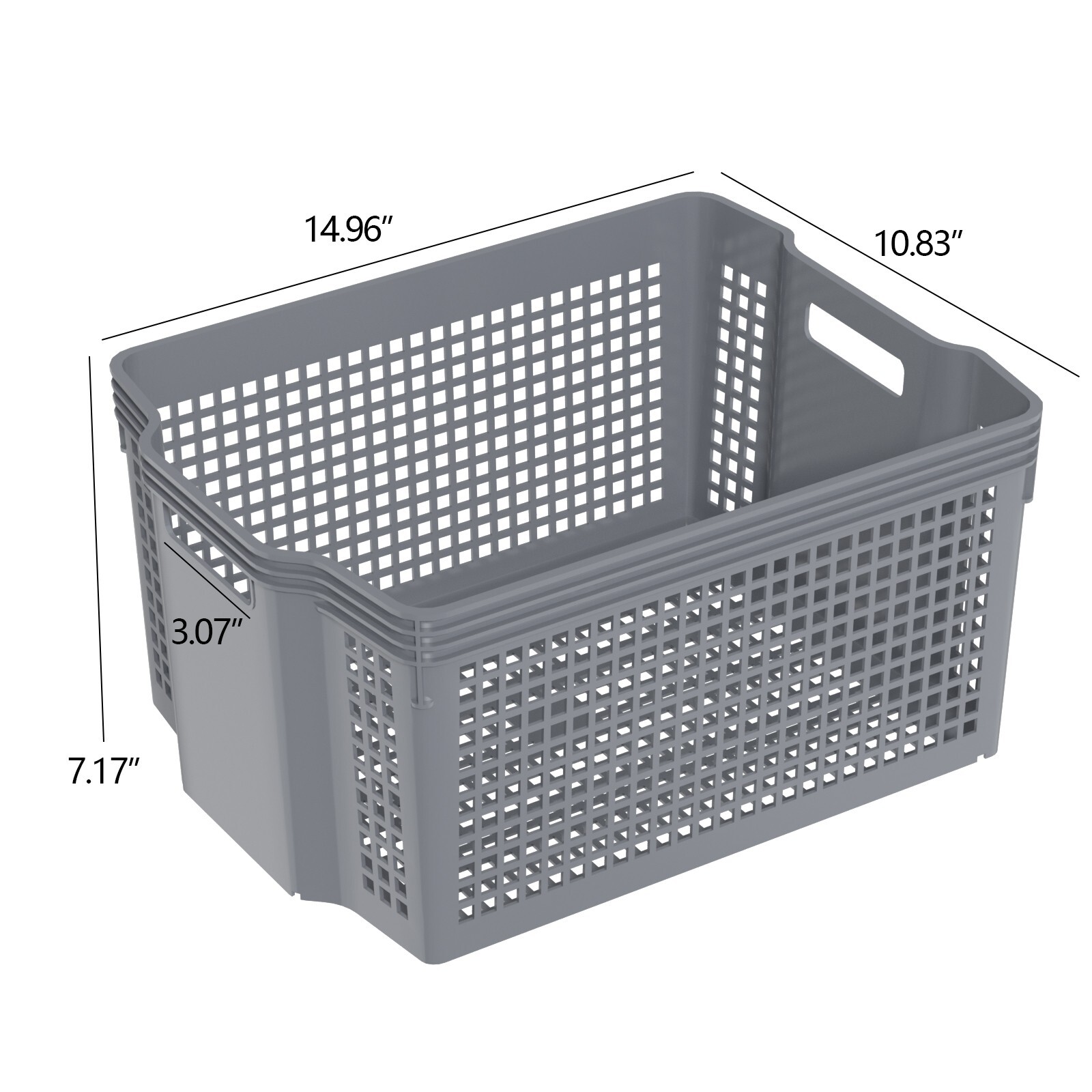 6-Pack Stackable Plastic Woven Basket Organizer, Stacking Storage Basket, Grey