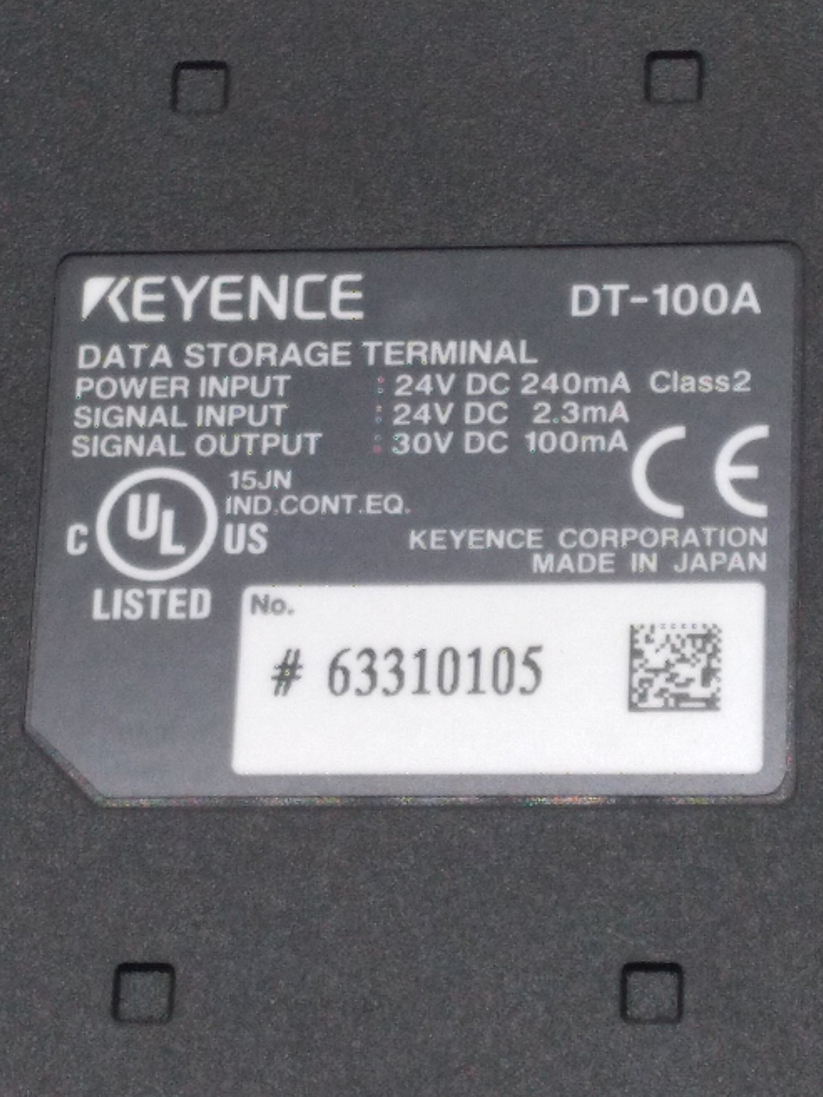 Keyence DT-100A Data Storage Terminal 24VDC 240mA