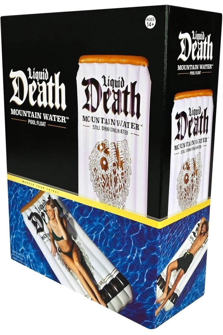 Liquid Death 6’ Pool Float: Adult Novelty Water Inflatables Quench Your Thirst