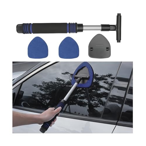 HZEL Car Windshield Cleaner Tool with Extendable Handle, Vehicle Triangle Blue