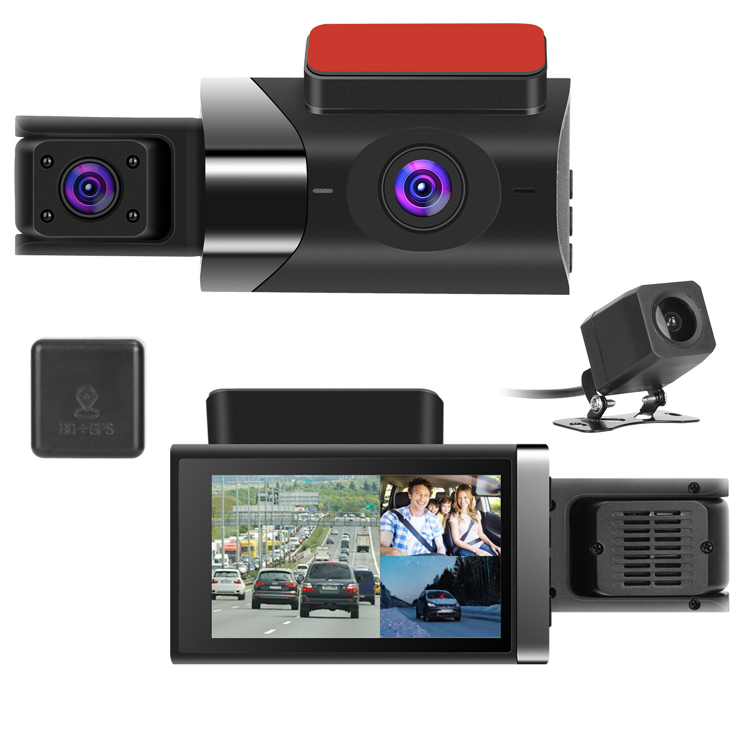 Car DVR 3 Channel Dash Cam w/  GPS WiFi Night Vision G-Sensor Loop Recording