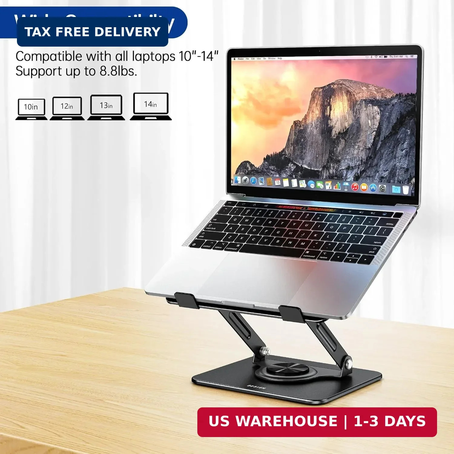 BESIGN Laptop Stand with 360° Rotating Base, Ergonomic Adjustable Notebook Riser