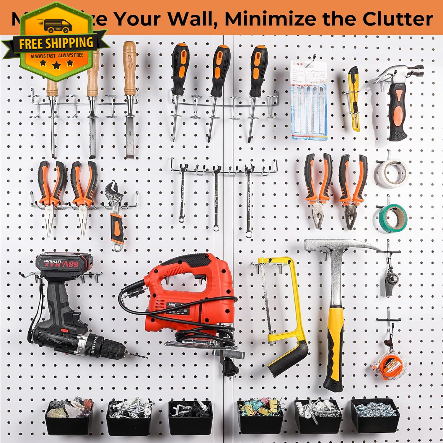 278PCS Pegboard Organizer Kit Garage Tool Storage Hooks & Bins