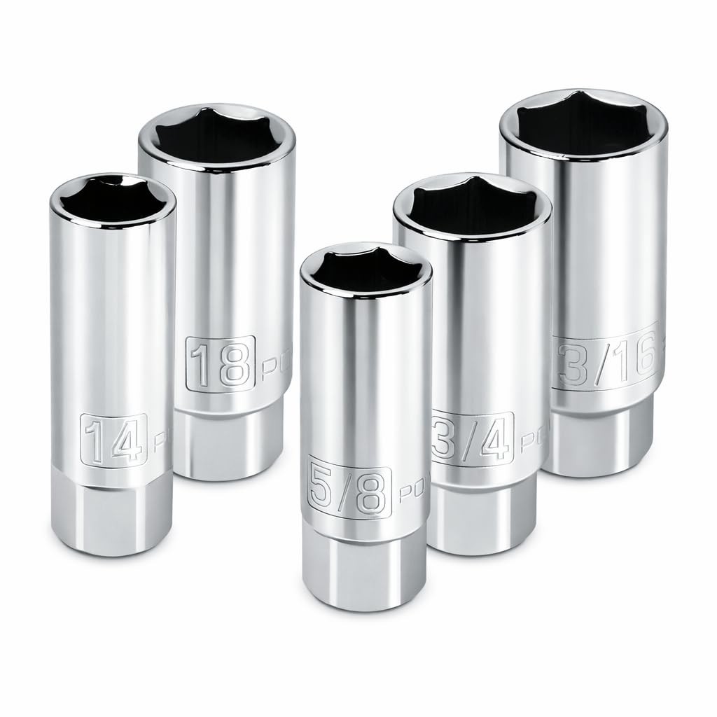 Powerbuilt 3/8-Inch Drive Spark Plug Socket Set, 6 Point, Plug, Grey
