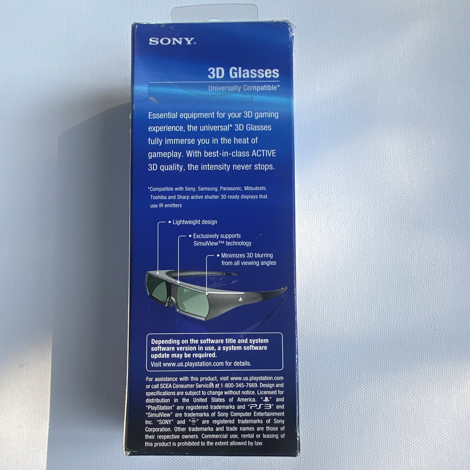 Sony Active 3D Glasses Universally Compatible Lightweight Design Black