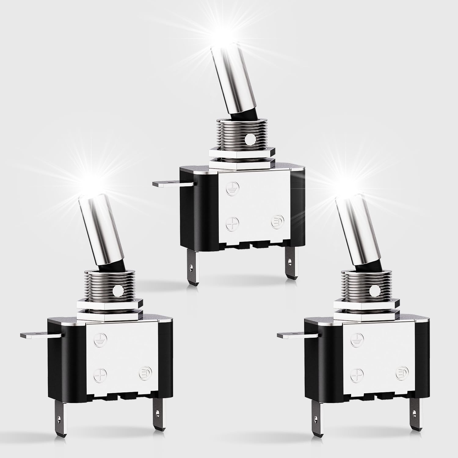 Nilight Toggle Switch on Off White LED 12V 20A 3Pin 2 Position SPST 3PC for Boat