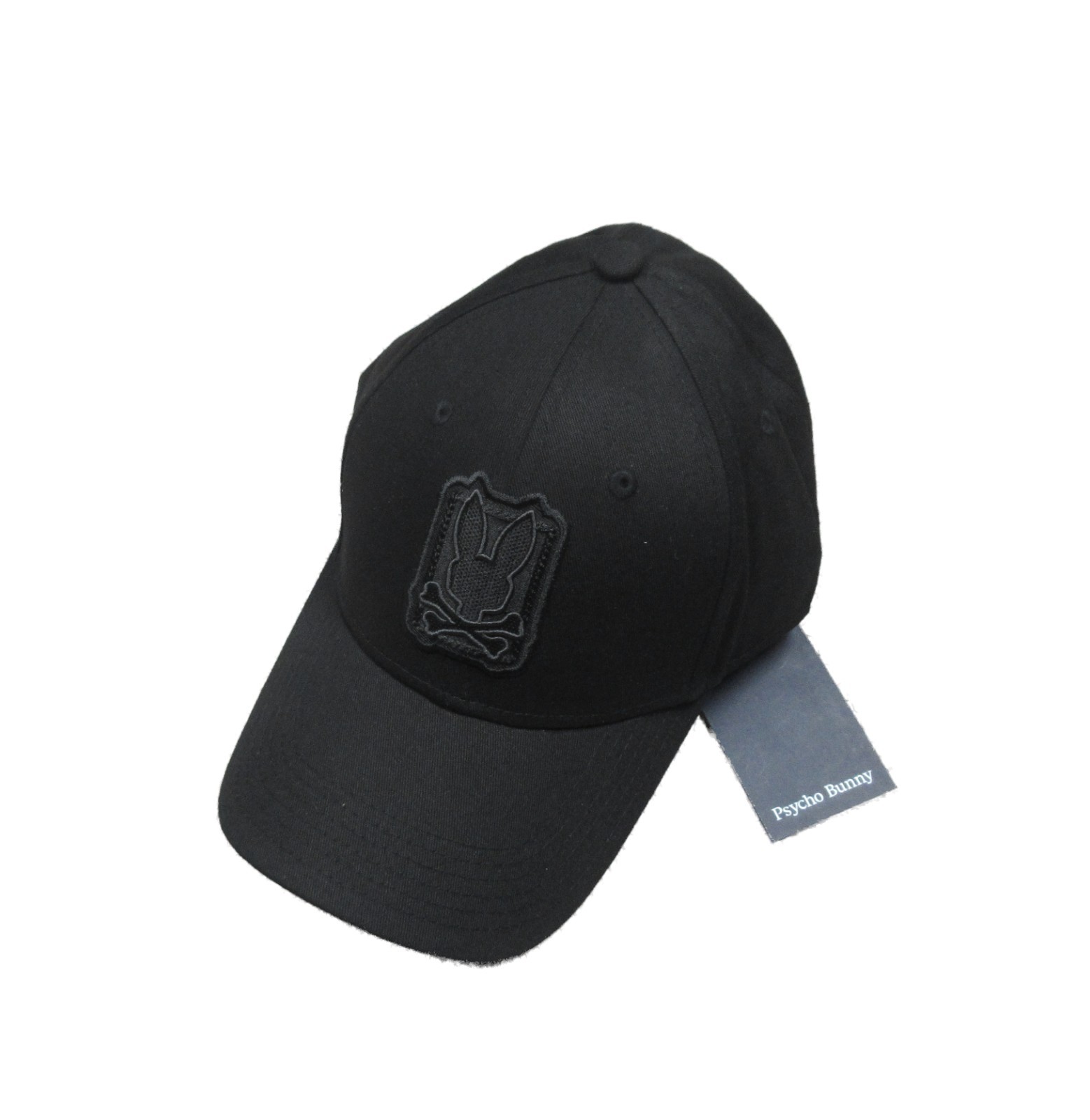 Psycho Bunny Men's Black Emmett Embroidered Bunny Logo Adjustable Baseball Cap