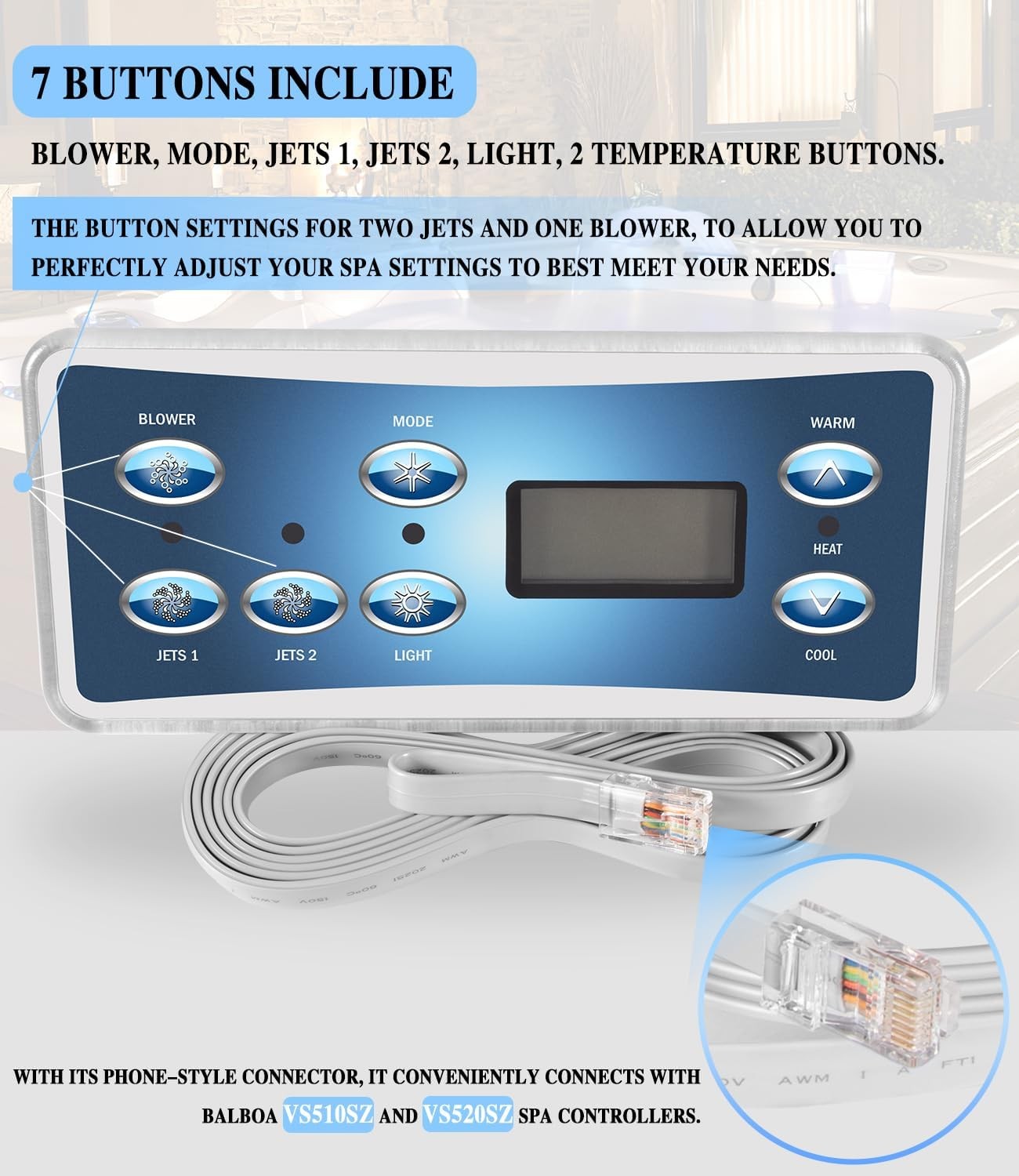 VL701S Topside Control Panel with 7-Button VS510SZ Controllers for Balboa 53189