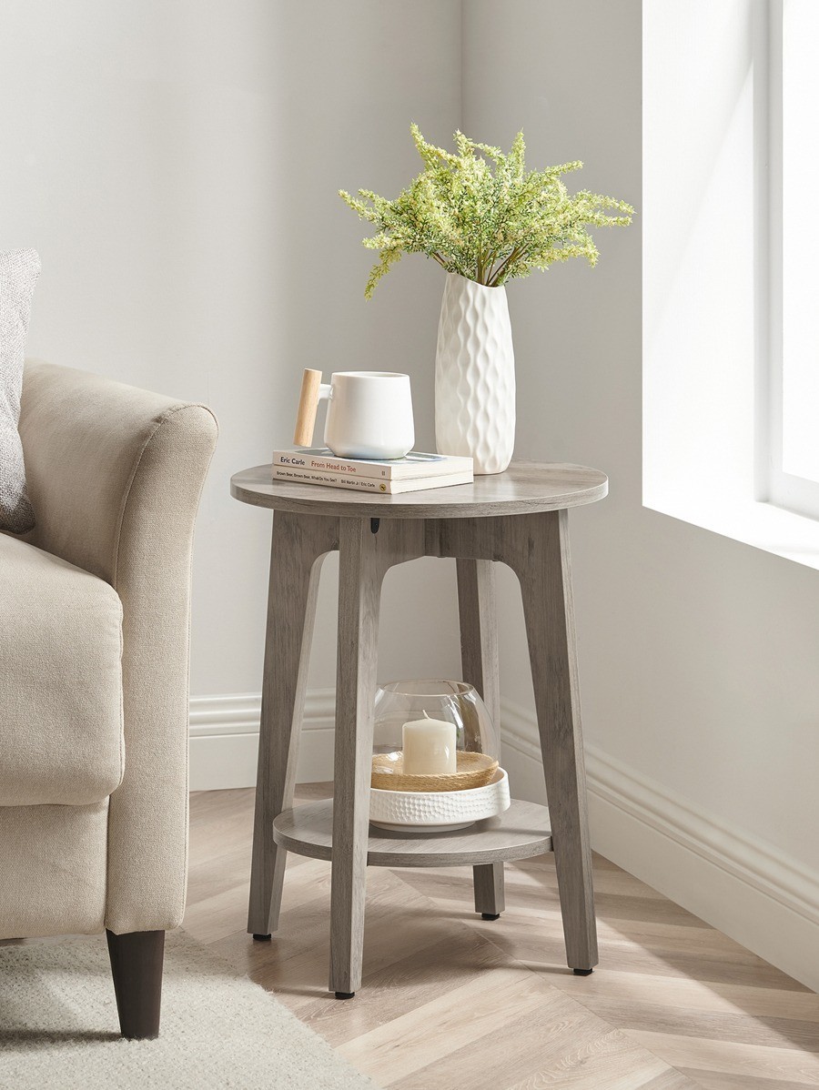 VASAGLE Brown Round End Table 2-Tier Side Table Nightstand for Small Spaces