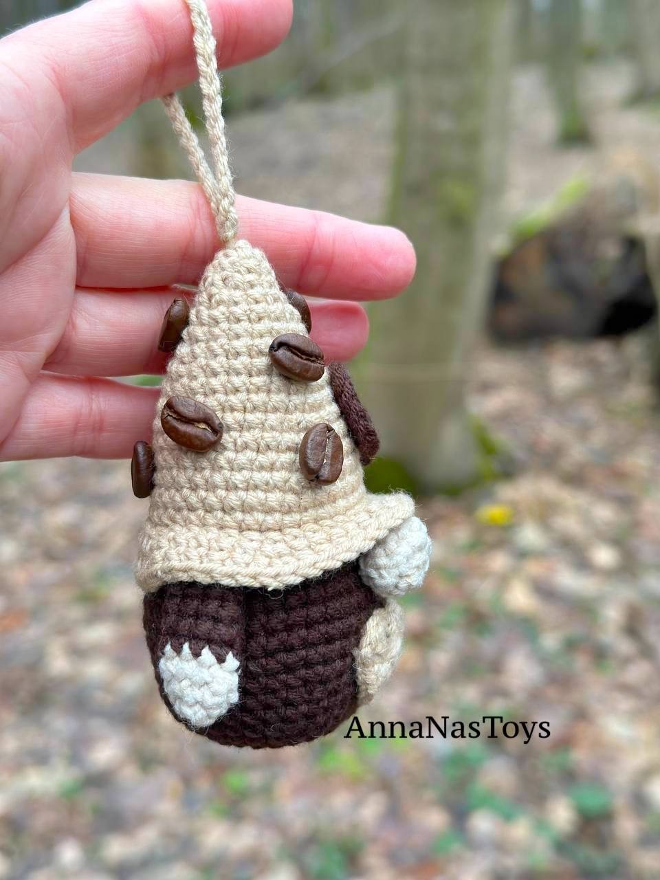 Coffee gnome keychain, Crochet PDF pattern gnome with coffee beens