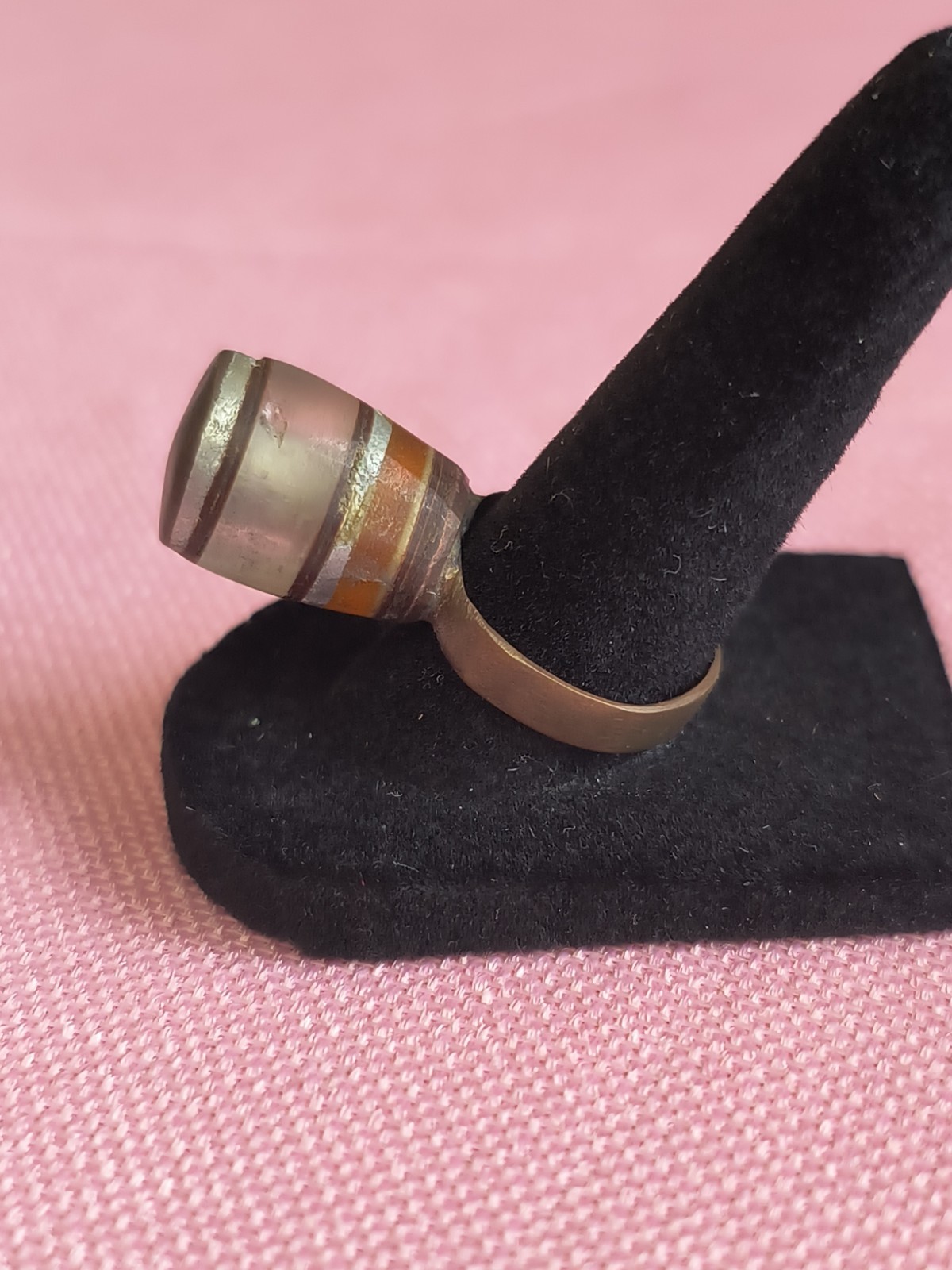 Handmade Unique Dome Ring From Uganda Orange & Gold Tone