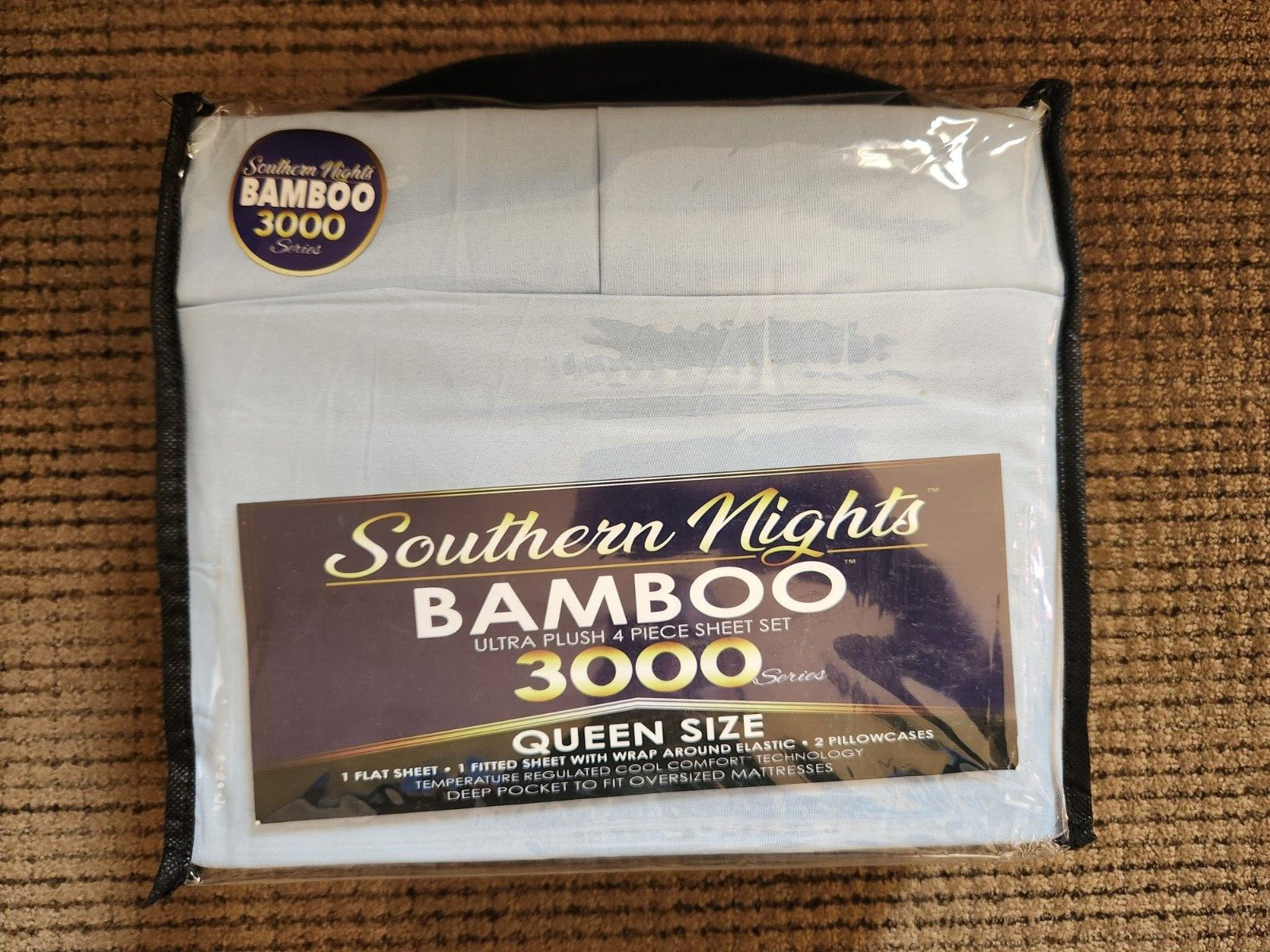 Southern Nights Bamboo Ultra Plush 4 Piece Bed Sheet Set 3000Series Queen - Blue