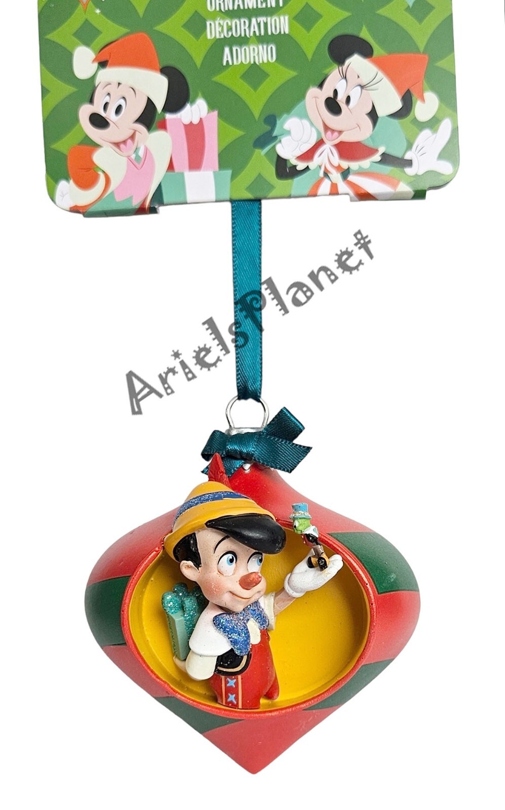 2023 Disney Parks Pinocchio & Jiminy Cricket Holiday Droplet Sketchbook Ornament