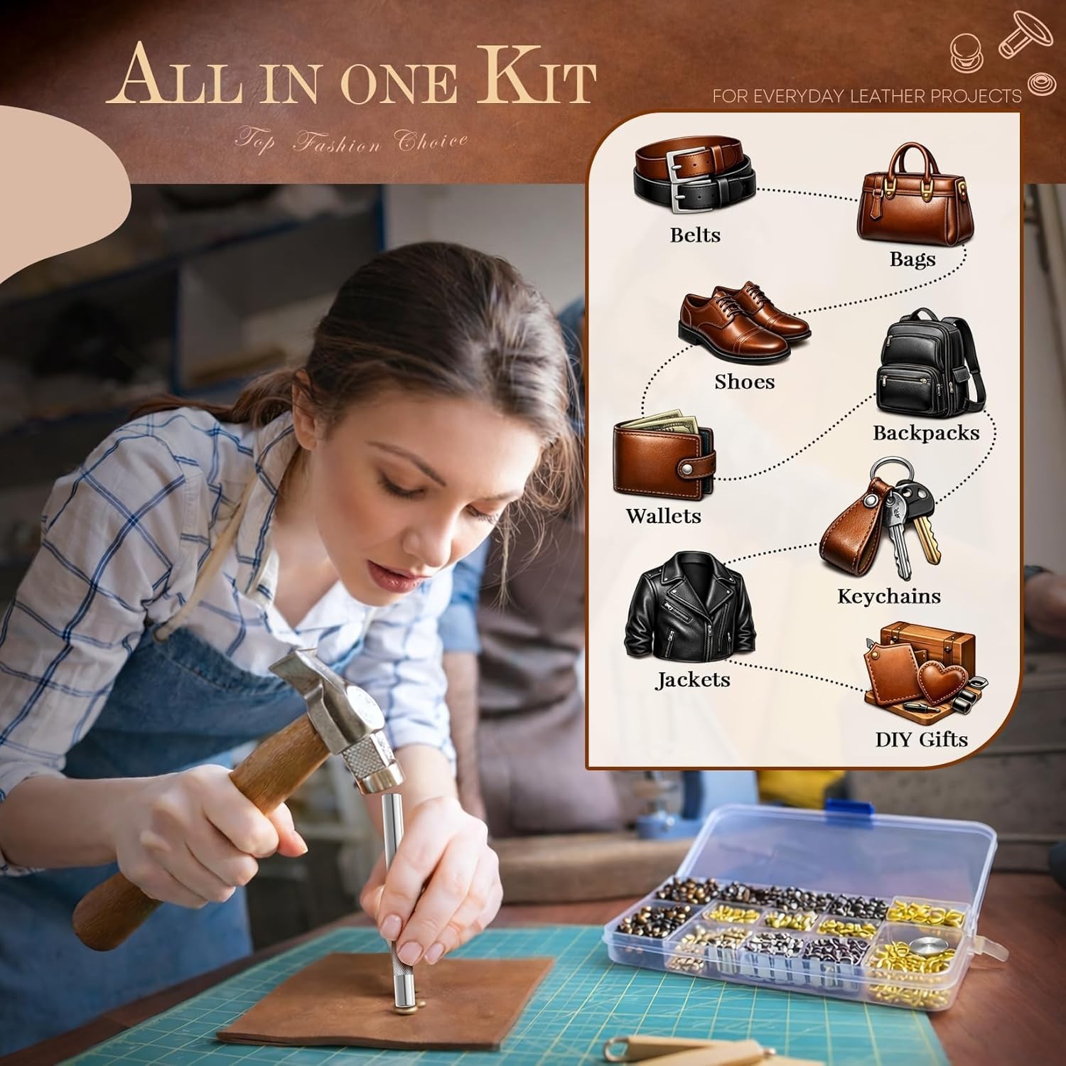 Complete Leather Rivet Kit: 420 Sets, 4 Colors, and 3 Essential Tools Included