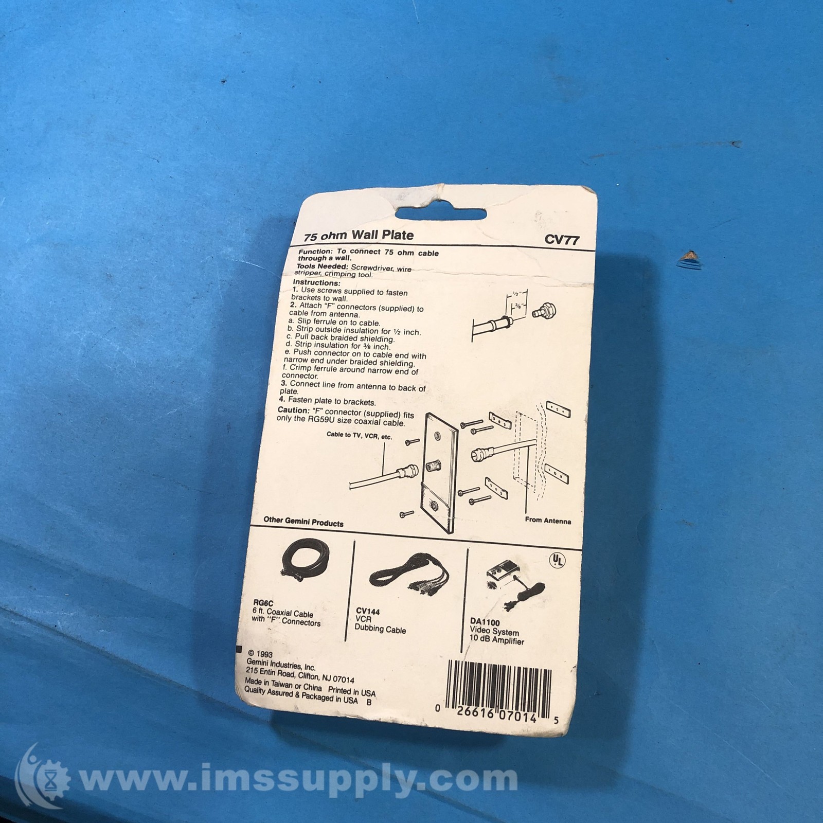 Gemini CV77 75 Ohm Wall Plate FNFP