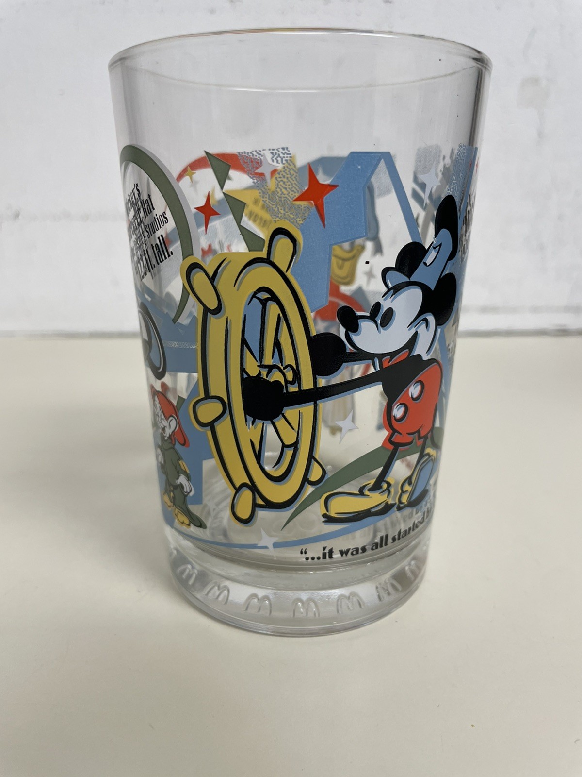 McDonalds Walt Disney 100 Years of Magic Glass Cup Mickey Mouse Steamboat Willie