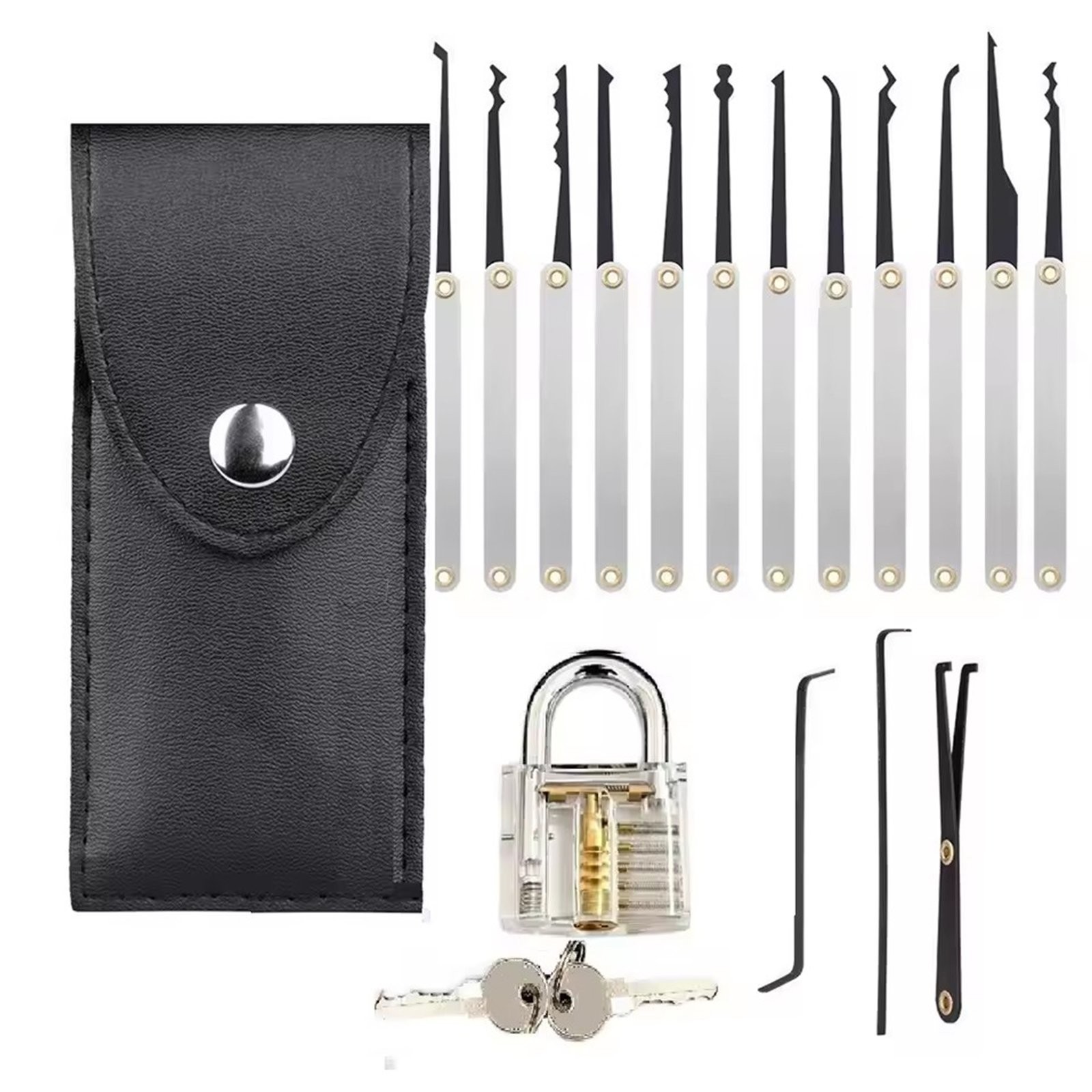 Stainless-Steel-ABS-15in1-Multi-functional-Key-Pick-Tool-Set-Transparent-Design