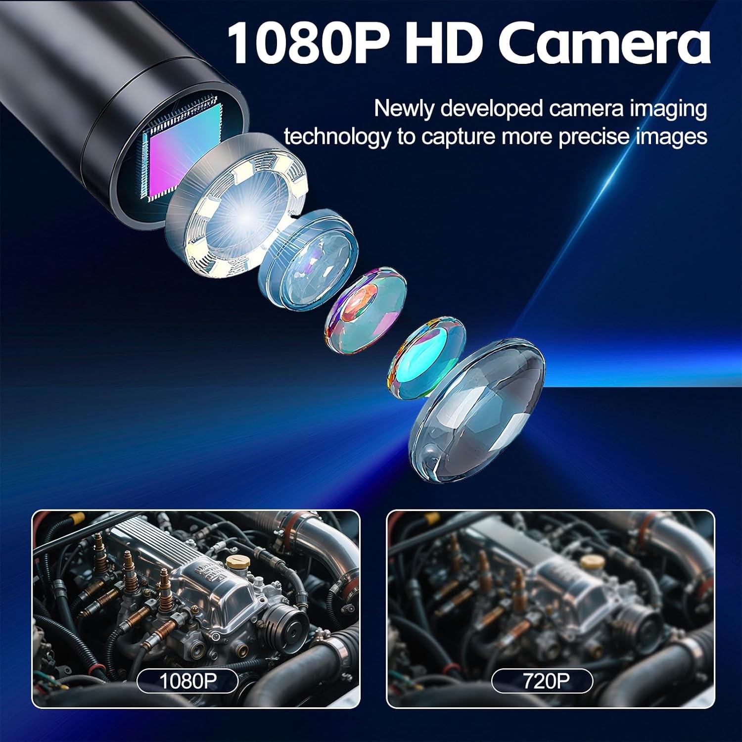 Waterproof 1M 1080P Borescope Camera Built-in LCD Display Pipe Inspection Tool
