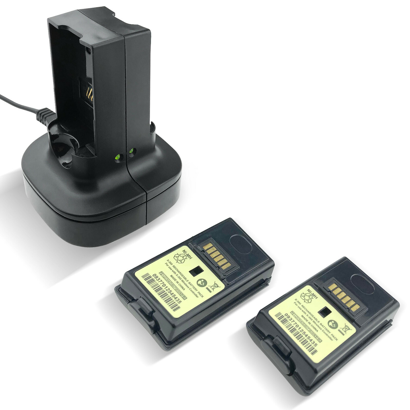 2 Pack Battery with Dual Charging Station for Xbox 360 Wireless Controller Black