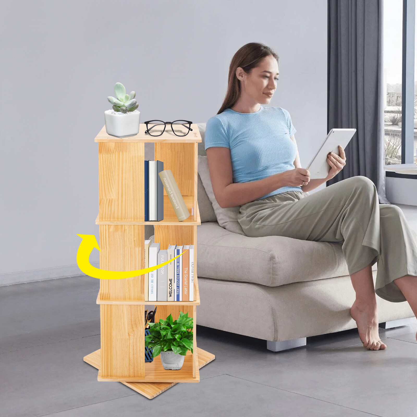3-Shelf Stackable Revolving Bookcase 360° Rotating Modern Bookshelf Organizer