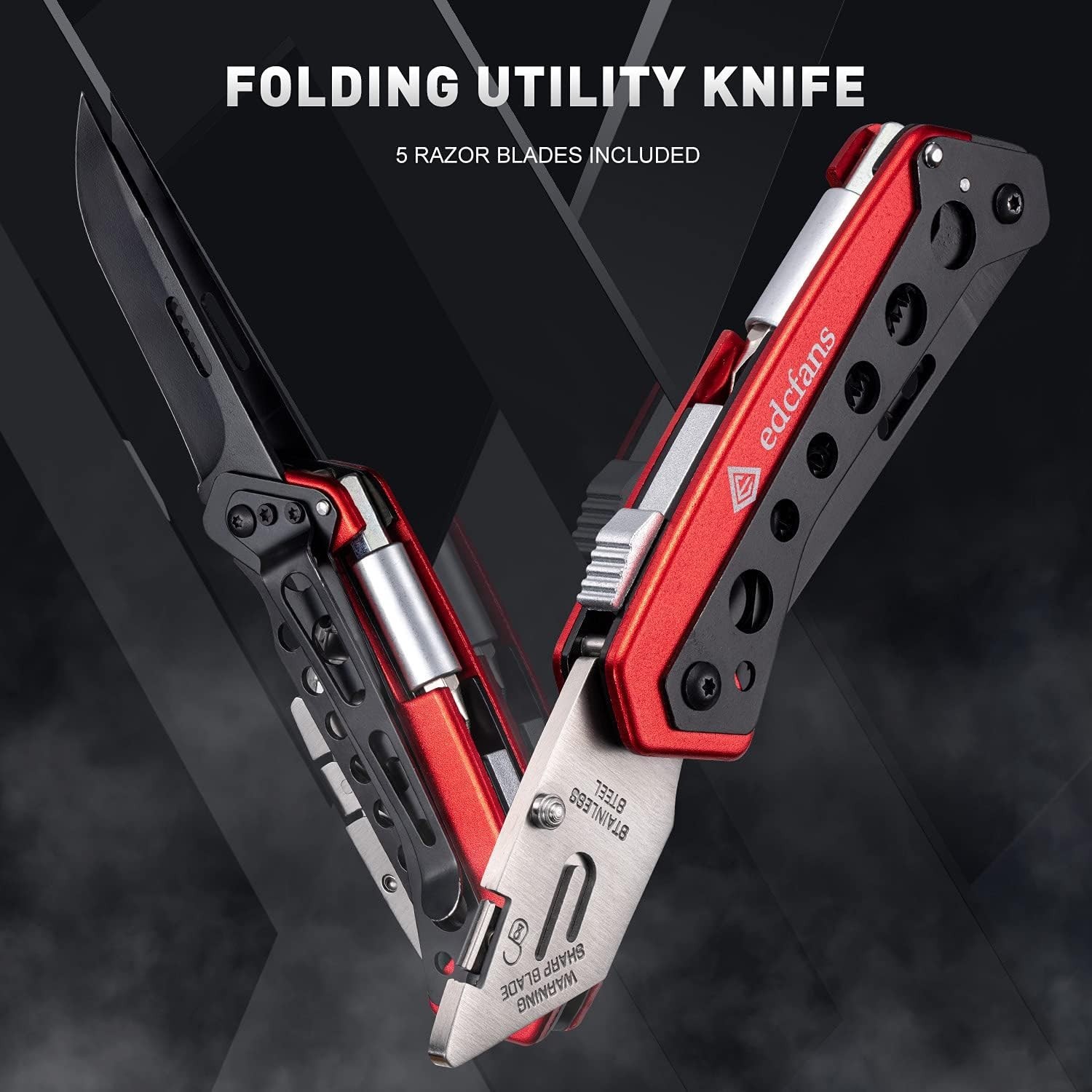 Multicolor Folding Utility Knife with Box Cutter, Saw and Screwdriver Features