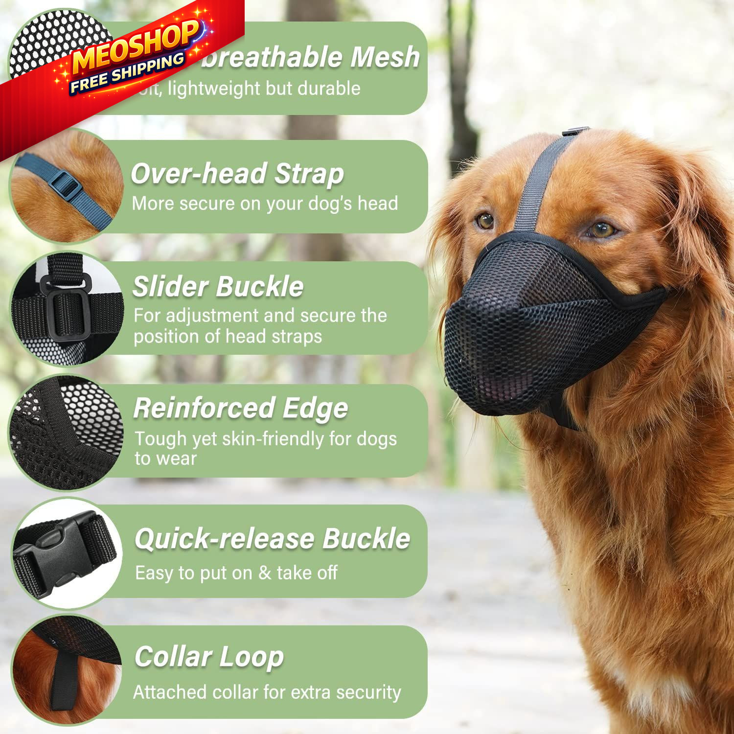 Mayerzon Dog Muzzle, Patented Soft Mesh Muzzle for L-(Snout:11"-12¼"), Black