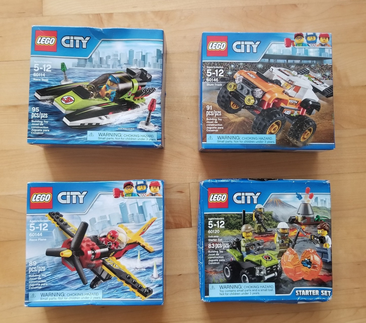 New 4 LEGO CITY Set 60114 Race Boat 60146 Truck 60144 Race Plane 60120 Volcano