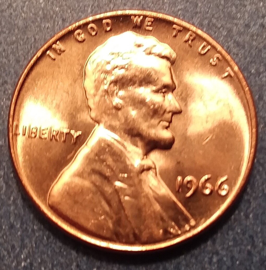 1966-P Brilliant Uncirculated Lincoln Cent.  Ships Free.  BU condition.