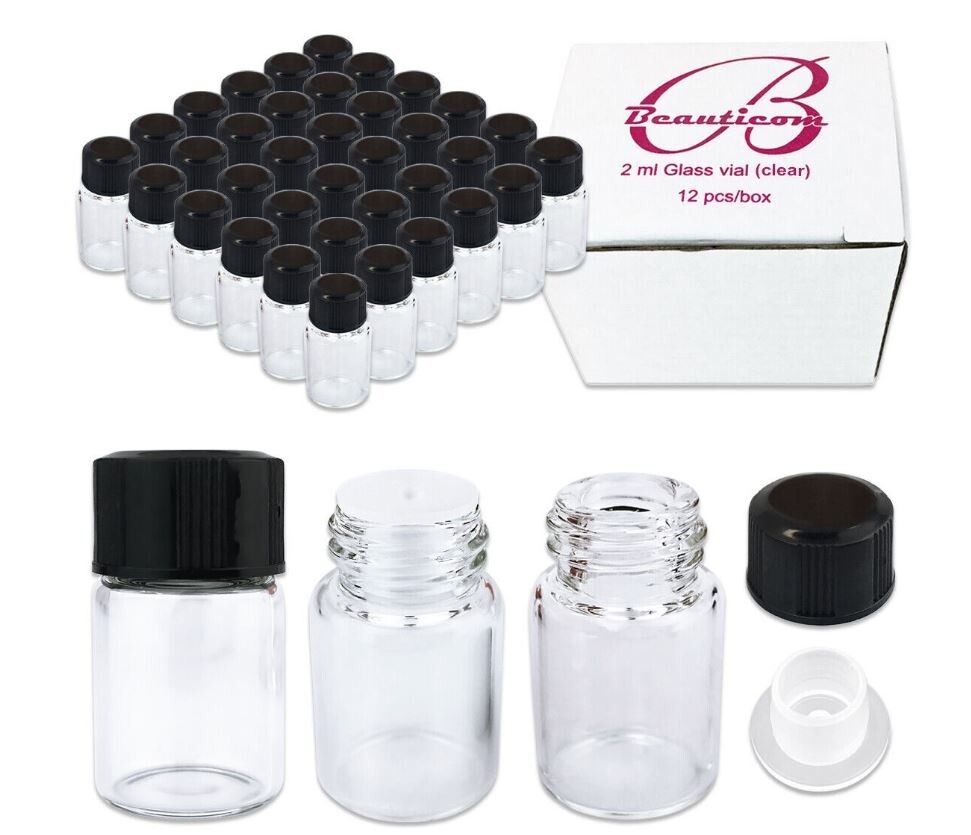 24 Pack 2ML Clear Essential Oil Small Sample Glass Vials Bottles New Ships Free