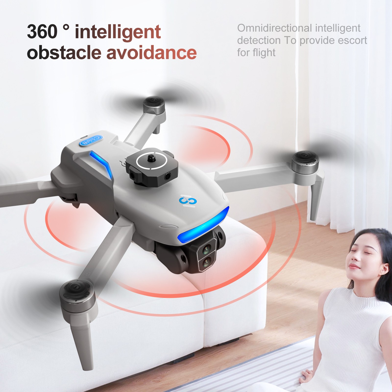 White GPS Drone Brushless Obstacle Avoidance w/ 2 Battery Foldable Quadcopter NC