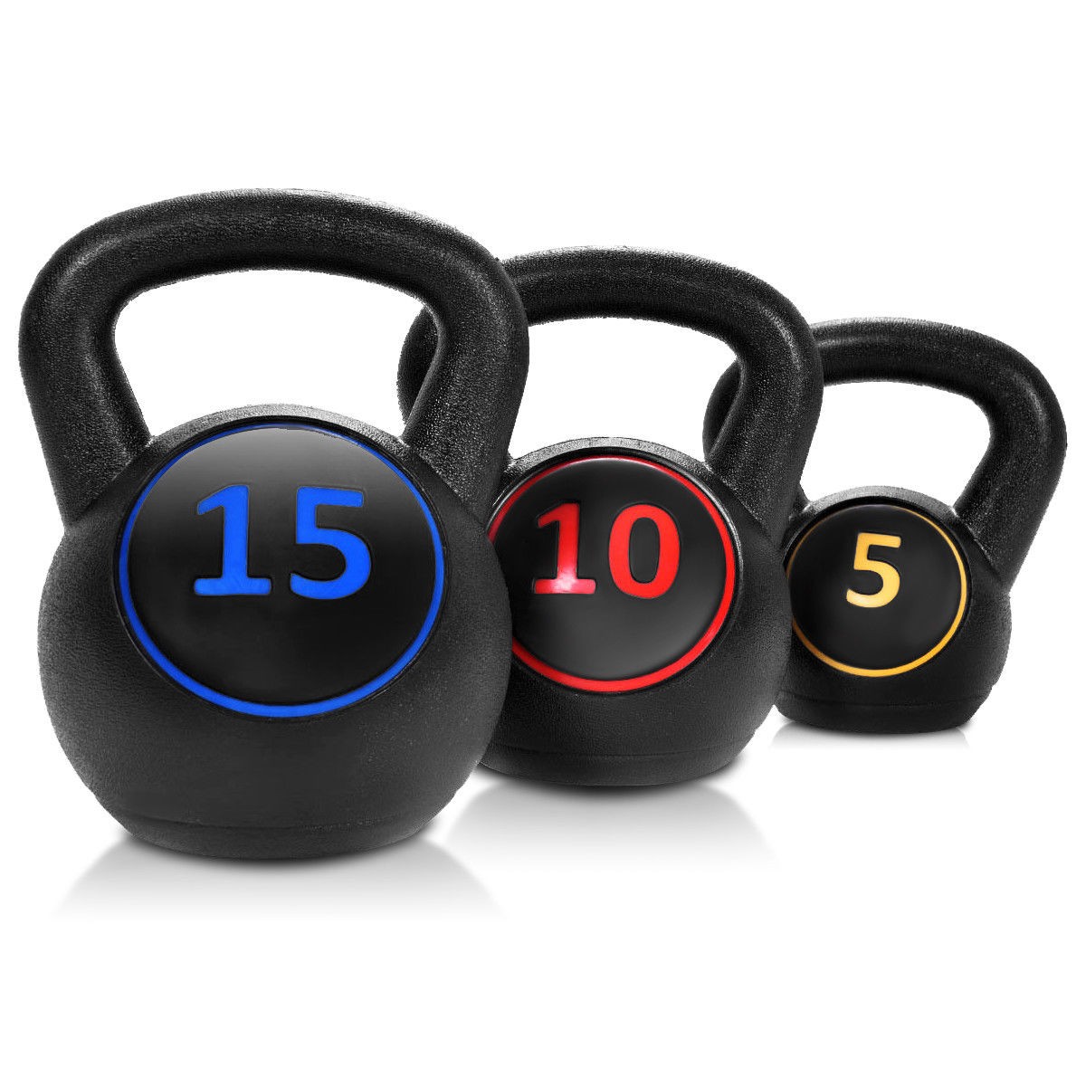 Goplus 3 Pcs Vinyl Kettlebell Kit Body Muscles Training Weights 5 10 15lbs Set