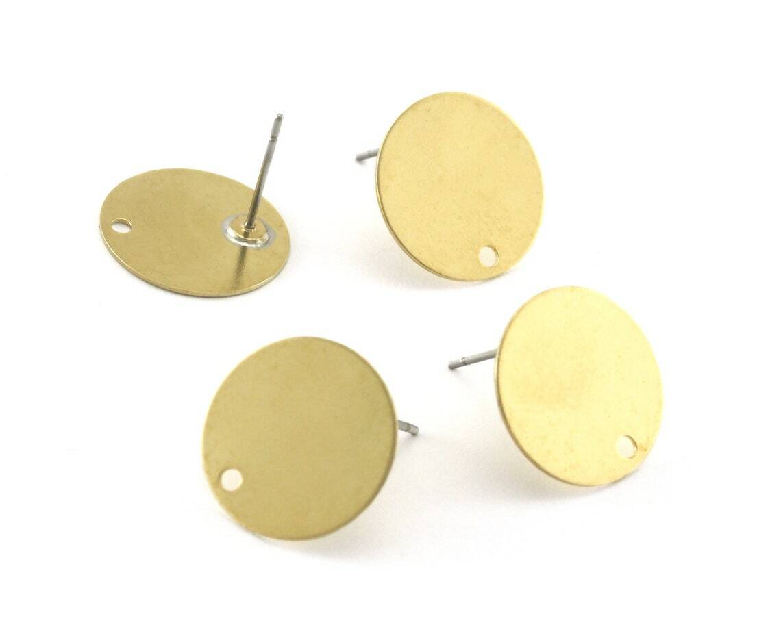 1 pair Round Earring Post Raw Brass 16mm Earring Blanks 4212