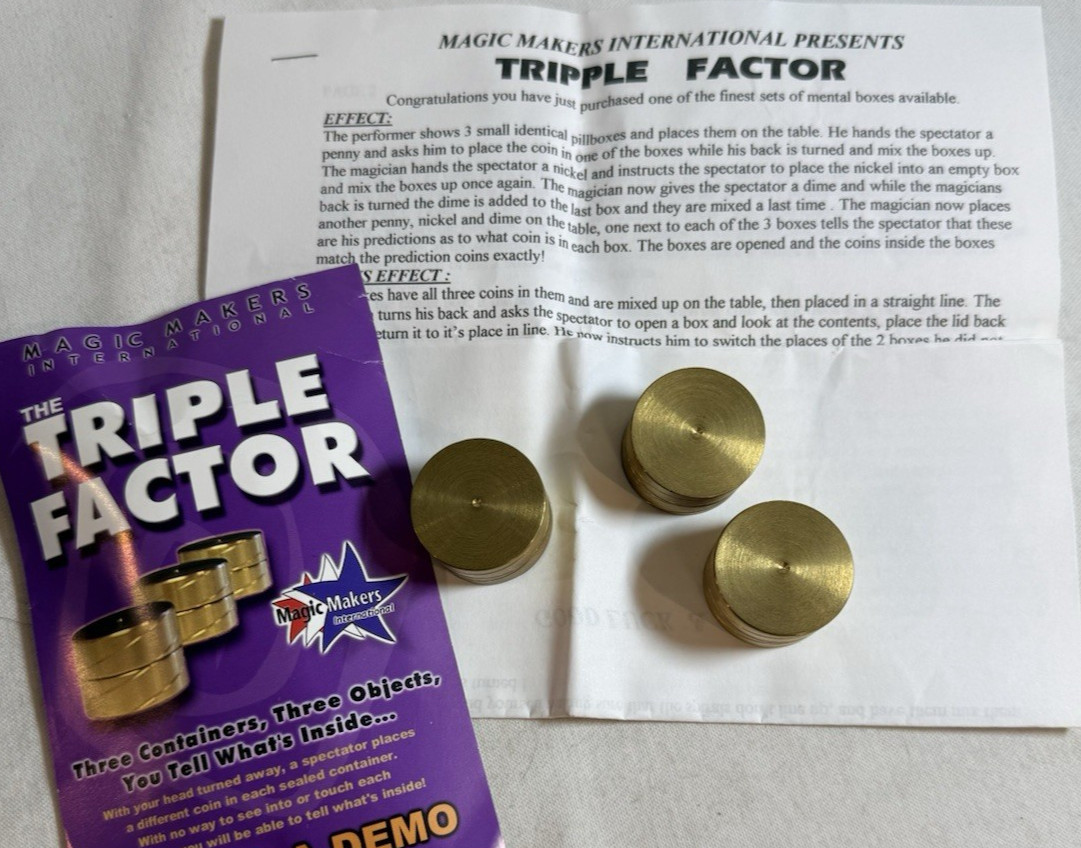 Magic Makers TRIPLE FACTOR Mentalism Effect Magic Trick, 3 Brass Boxes