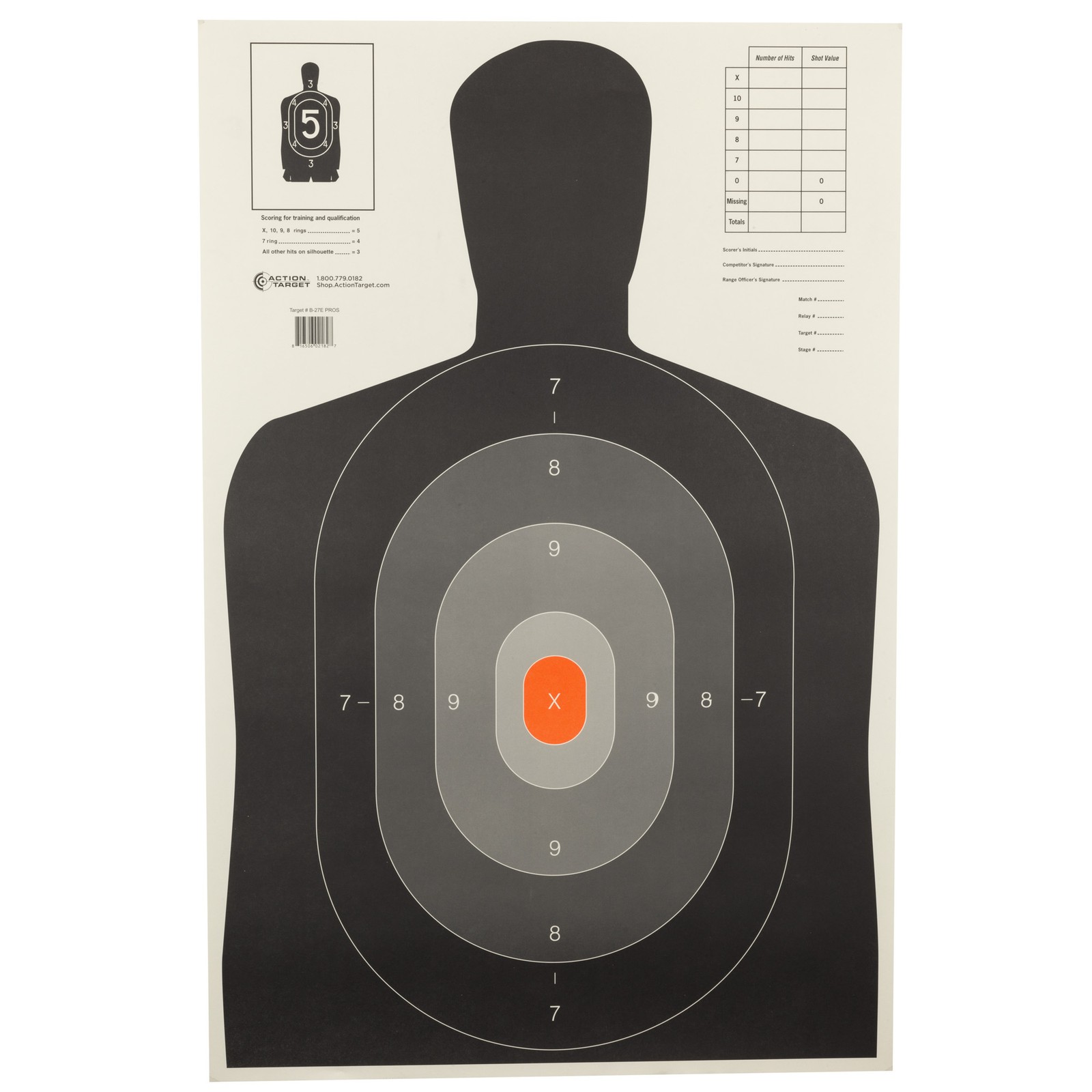Action Target B-27E Pros Paper Target Shaded Scoring Rings 23x35 100-Pack