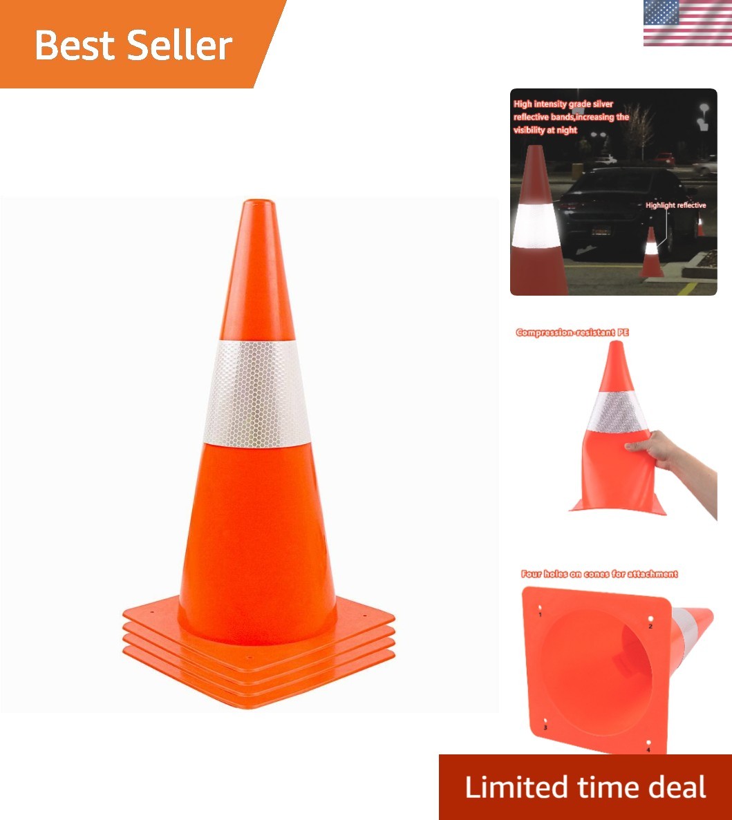 High-Visibility 12-Inch Reflective Safety Cones for Parking and Sports - 4 Pack