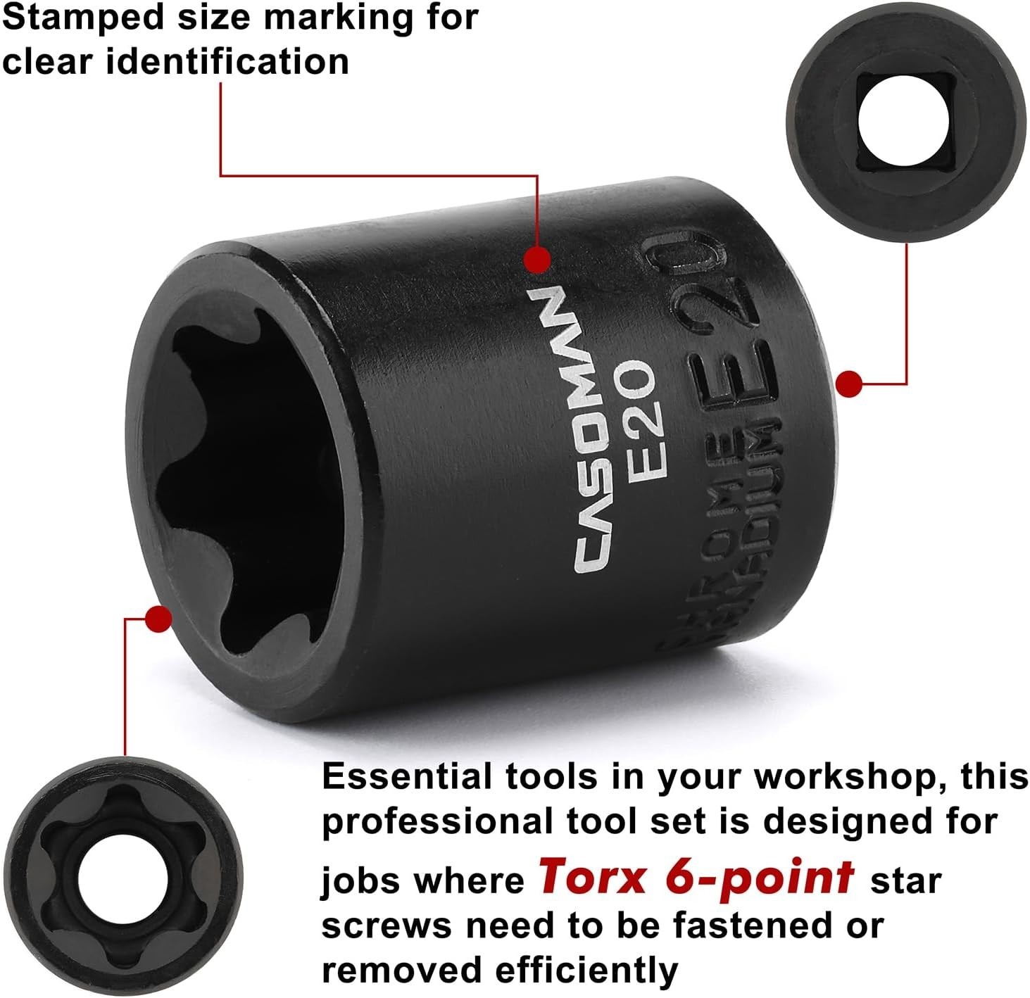 Comprehensive 11PC Chrome Vanadium E-Torx Socket Set with Black Phosphate Finish