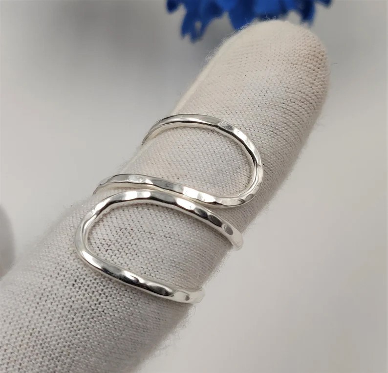 Solid 925 Sterling Silver Arthritis Finger Splint Hammered Adjustable Band Ring