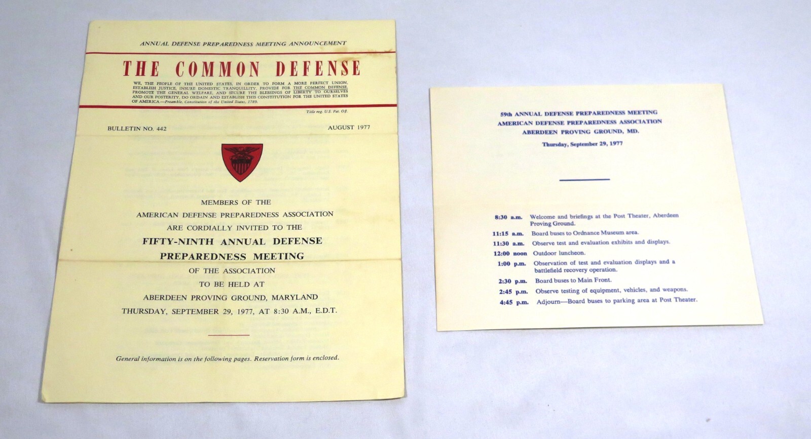 59th Annual Defense Preparedness Meeting Announcement 1977 Bulletin No. 442