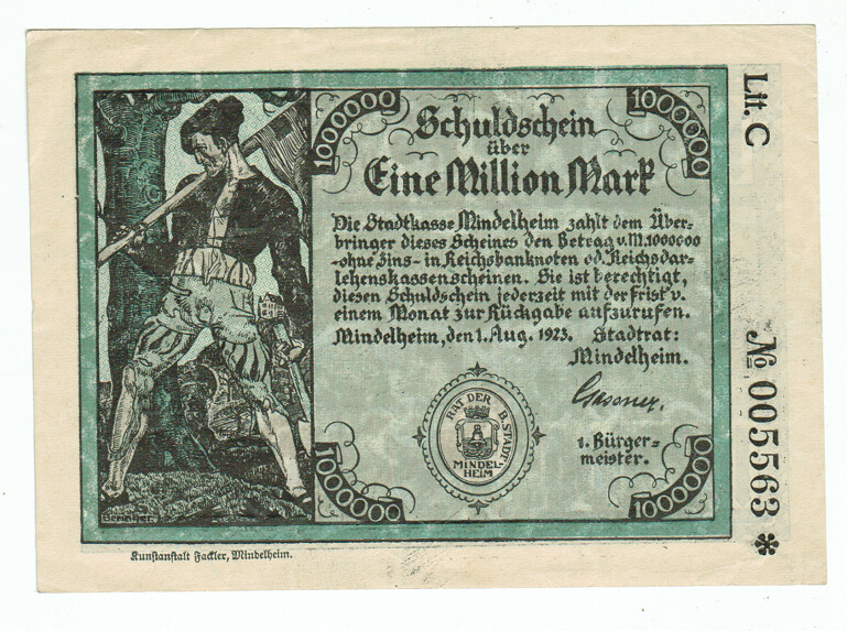 GERMANY BANKNOTE 1 MILLION MARK MINDELHEIM 1923