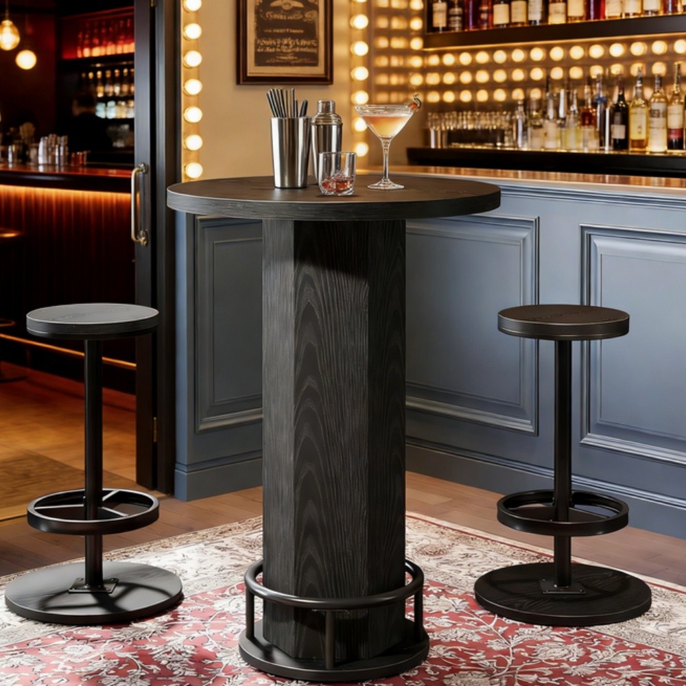 A Pub Table and Two Matching Stools
