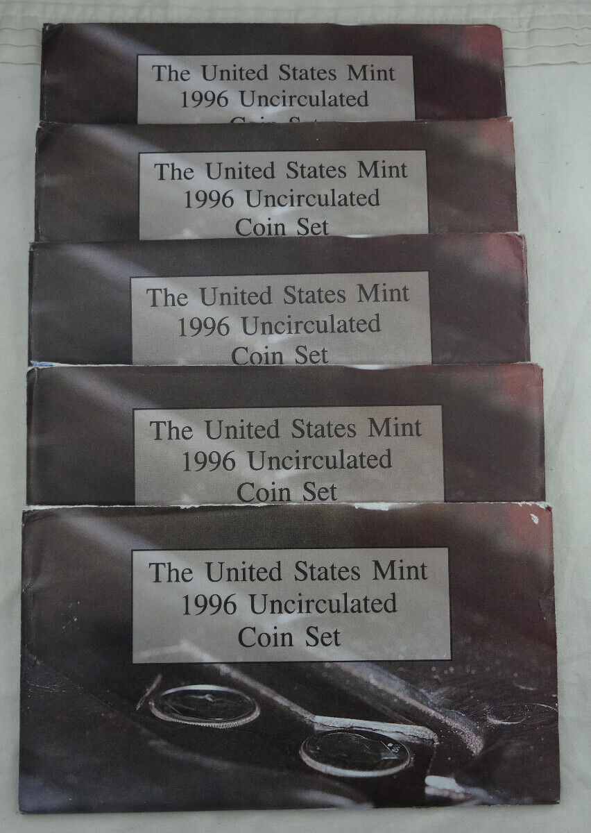 (5) 1996 P & D US Mint Uncirculated Sets BU 50 Coins OGP - NO W DIME