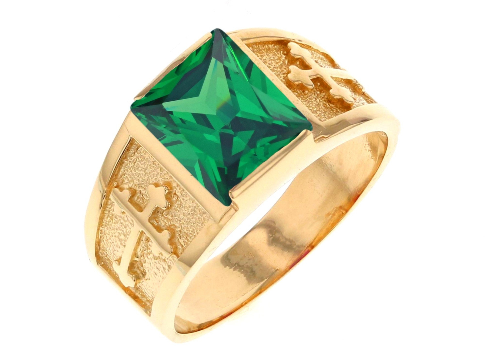 10k or 14k Yellow Gold Mens Religious Budded Cross May Birth Ring