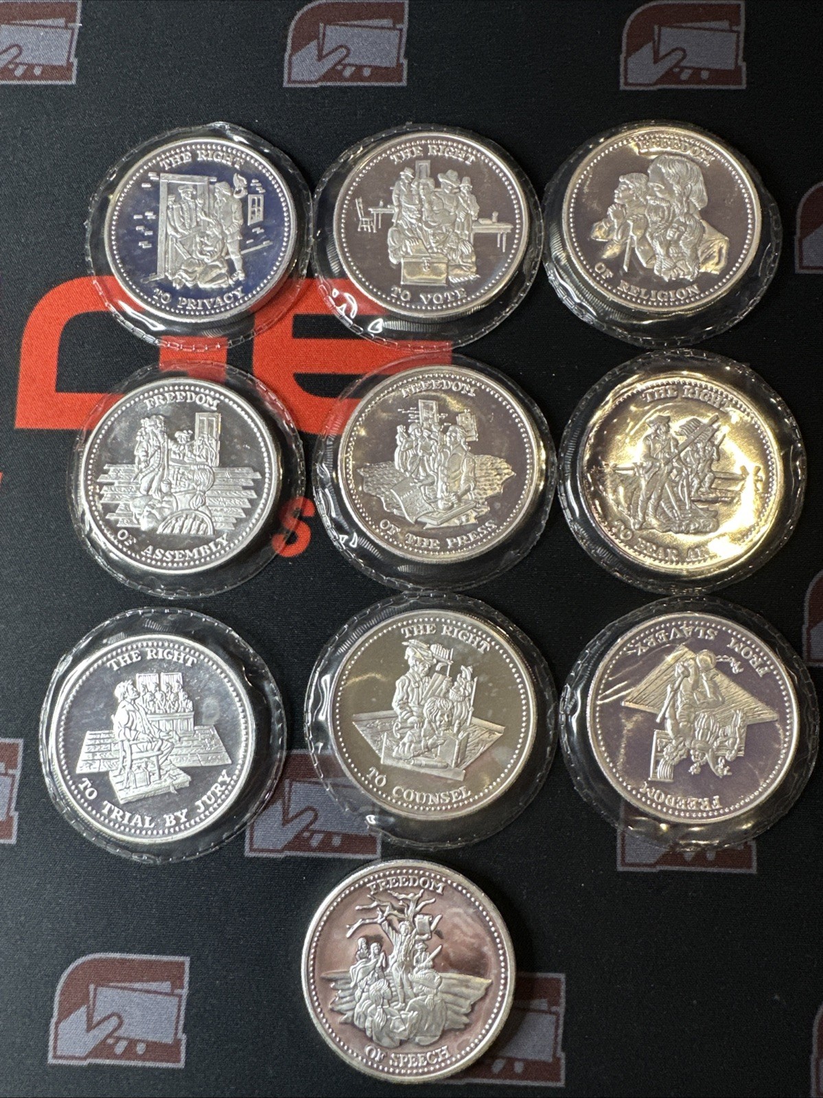 (10) Johnson Matthey 1 oz .999 Silver Rounds Bill Of Rights Set RARE 10oz Lot