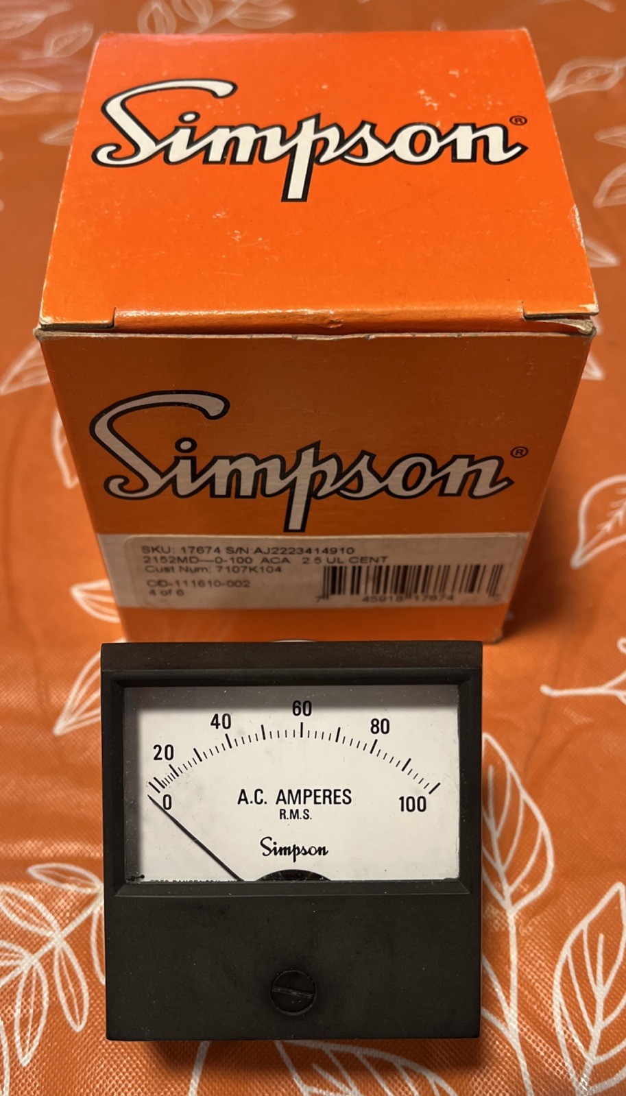 New 17674 Simpson Electric Panel Meter/Gauge Model 2152 0-100 AC Amperes RMS