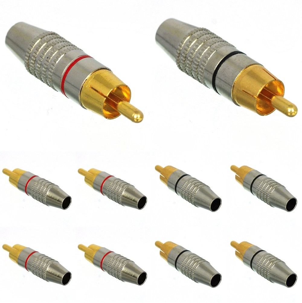 CESS RCA Plug Solder Gold Audio Video #19: 10-Pack, Black & Red