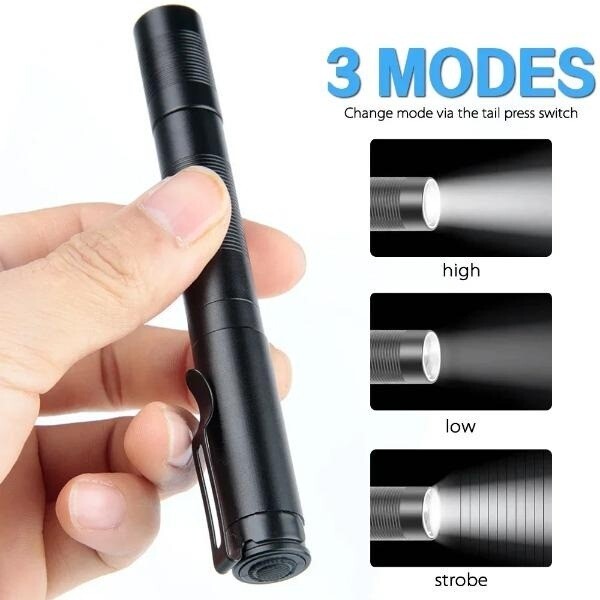 LED Flashlight USB Rechargeable Pen Light Zoom Waterproof Small Torch
